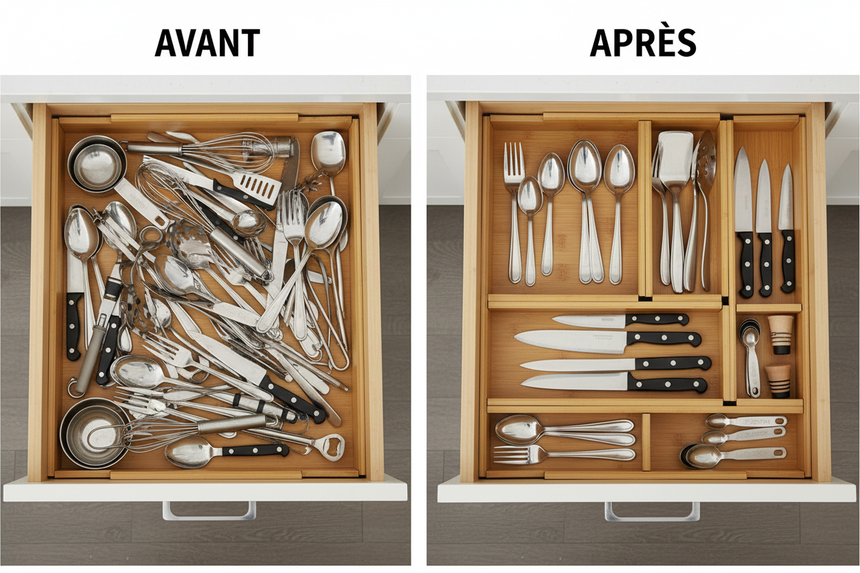 Avant après avec séparateurs bambou